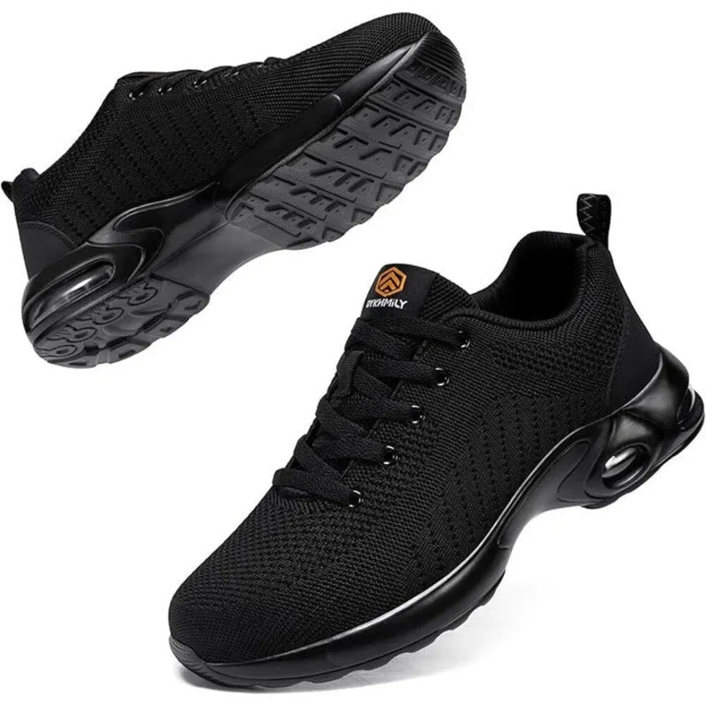 New DYKHMILY Womens Size 9W Wide Black Mesh Steel Toe Lace Up Safety Work Shoes